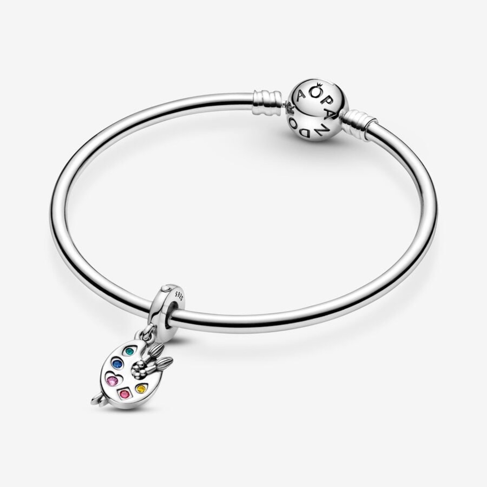 Pandora Artist's Palette Dangle Charm Green Blue Pink Red Yellow Art Silver - Picture 9 of 10